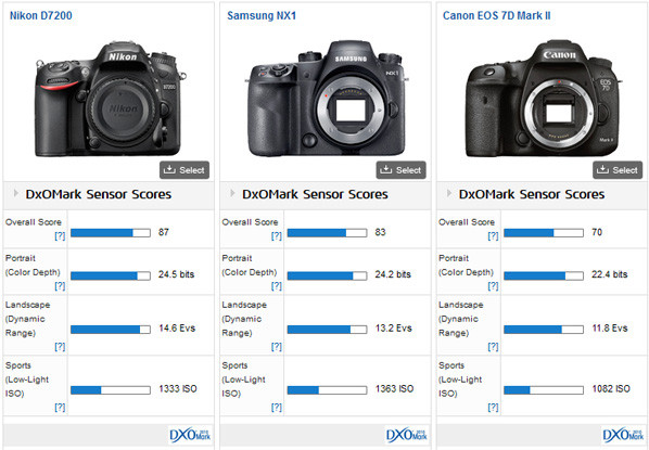 Nikon D7200 vs NX1 vs 7D Mark II